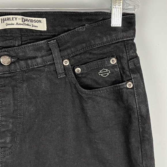 Harley Davidson Womens Petite Black Straight Leg High Rise Jeans size 12P - Picture 3 of 11